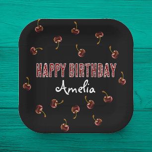 Red Cherry Personalized Party Paper Plates