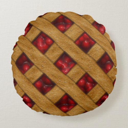 Red Cherry Pie Pattern for Bakers Round Pillow