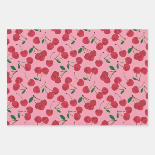 red cherry pink background wrapping paper sheets