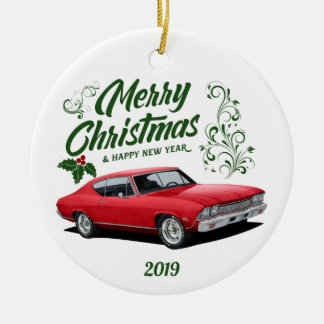 Red Chevelle Muscle Car Christmas Ceramic Ornament
