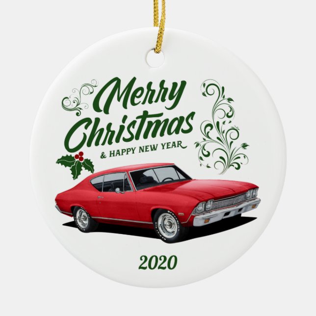 Red Chevelle Muscle Car Christmas for 2020 Ceramic Ornament (Front)