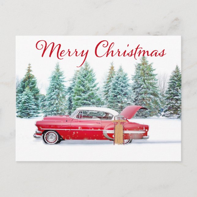 Red Chevrolet Christmas   Holiday Postcard (Front)