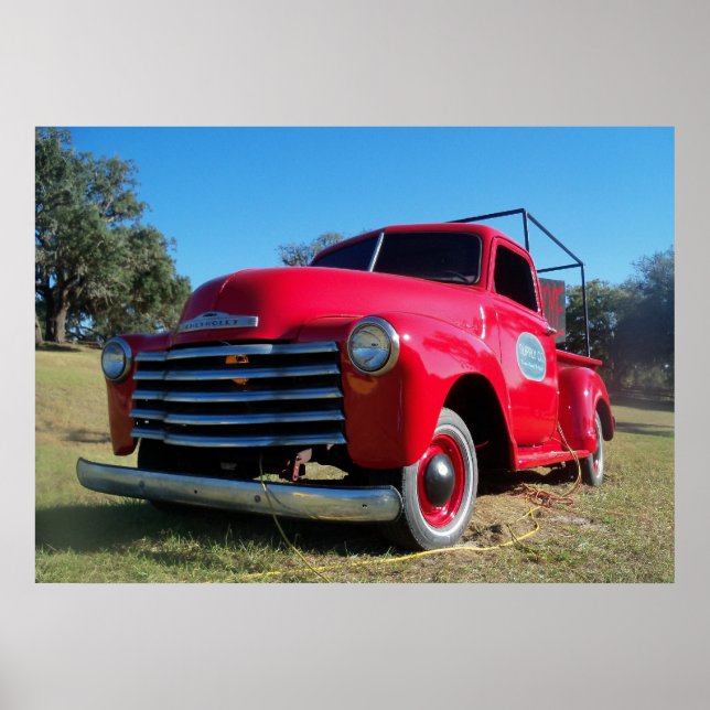 Red Chevrolet Country Pickup Truck Poster Photo (Front)