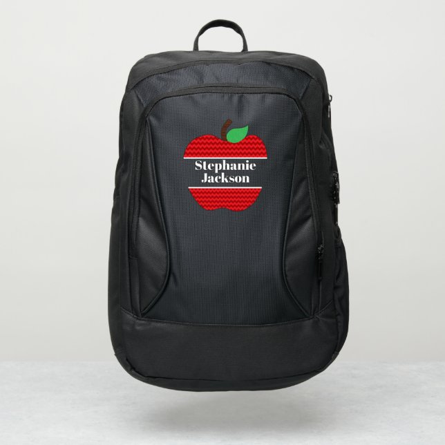Red chevron apple custom name teacher port authority® backpack (Front)