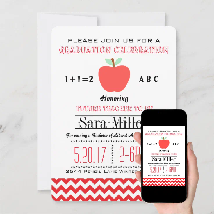 Red Chevron /Apple Teacher Graduation Invitation | Zazzle