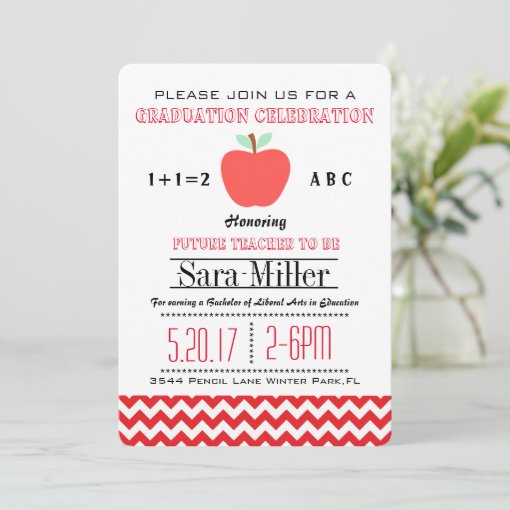 Red Chevron /Apple Teacher Graduation Invitation | Zazzle