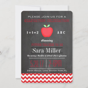 Red Chevron /Apple Teacher Graduation Invitation