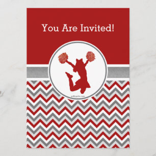 Red Chevron Cheer or Pom Party Invitation