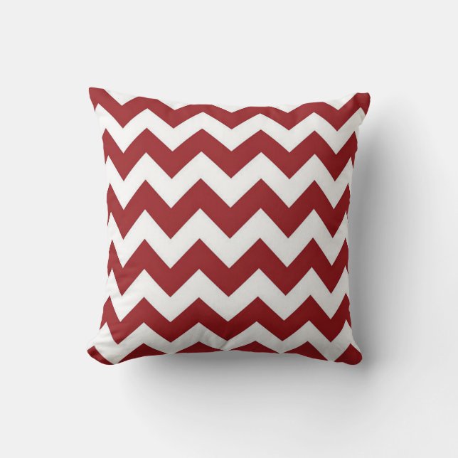 Red Chevron Cotton Throw Pillow 16" x 16" (Front)