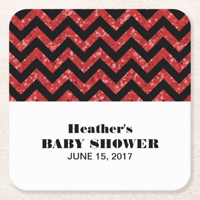 Red Chevron Glitter Baby Shower Coasters (Front)