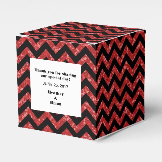 Red Chevron Glitter Favor Box (Front Side)