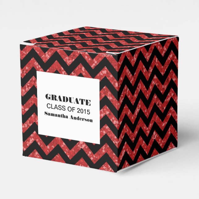 Red Chevron Glitter Graduation Favor Boxes (Front Side)