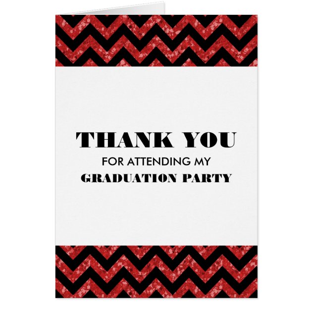 Red Chevron Glitter Graduation Thank You Card