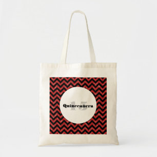 Red Chevron Glitter Quinceañera Tote Bag