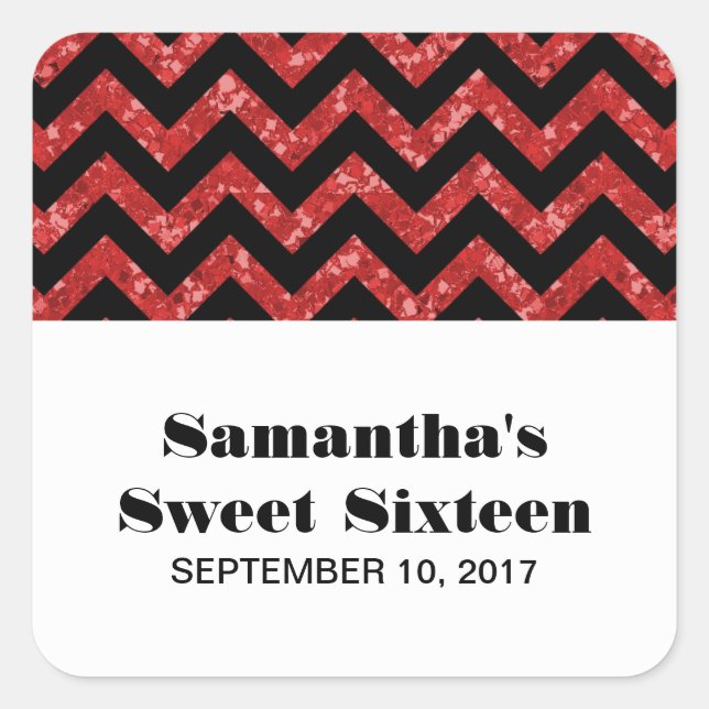 Red Chevron Glitter Sweet 16 Stickers (Front)
