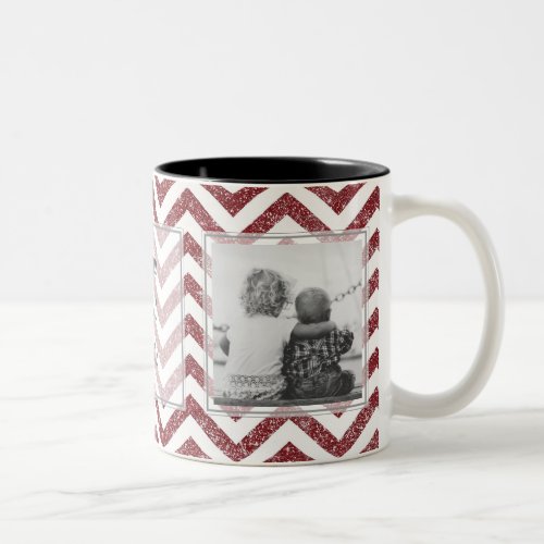 Red Chevron Glitter w 2 Pictures Design Your Own Two_Tone Coffee Mug