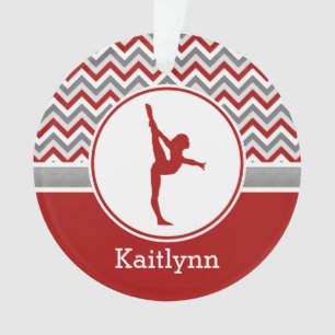 Red Chevron Gymnast Personalized w/ Monogram Ornament