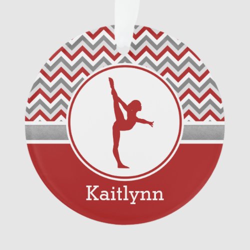 Red Chevron Gymnast Personalized w Monogram Ornament