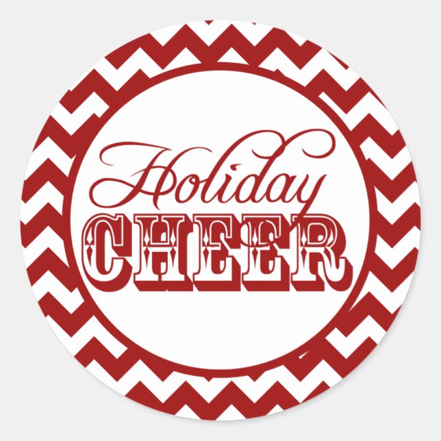 Red Chevron Holiday Cheer Sticker (Front)
