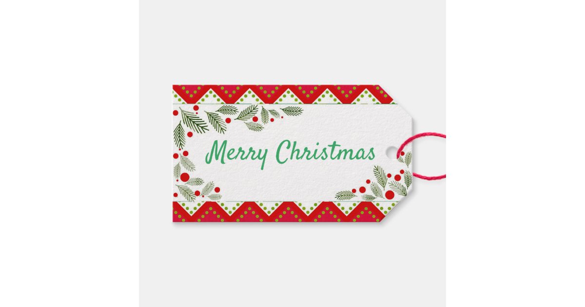 Red Chevron Holiday Greenery Merry Christmas Gift s Zazzle Com