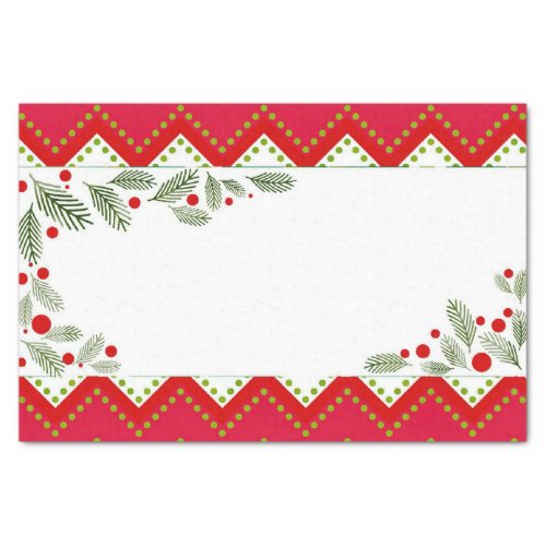 Red Chevron Holiday Greenery Merry Christmas Tissue Paper