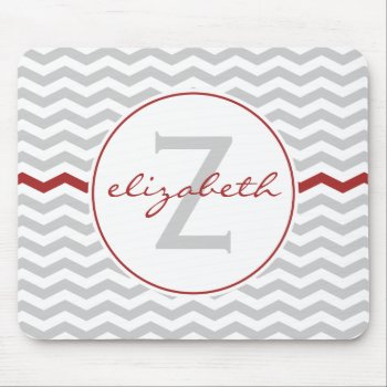 Red Chevron Monogram Mouse Pad by snowfinch at Zazzle