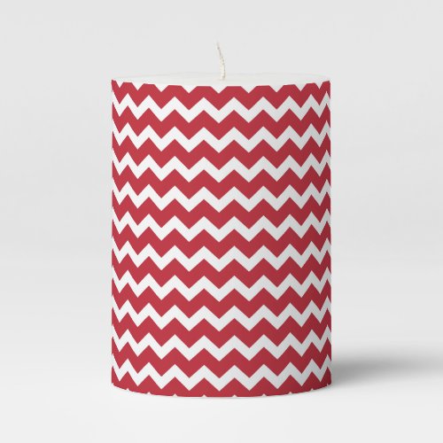 Red Chevron Pattern Holiday Christmas Pillar Candle