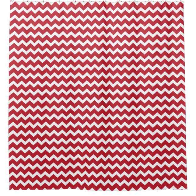 Red Chevron Pattern Holiday Christmas Shower Curtain (Front)