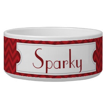Red Chevron Personalized Pet Bowl by wrkdesigns at Zazzle