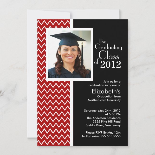 Red Chevron Photo Graduation Party Invitation (Front)