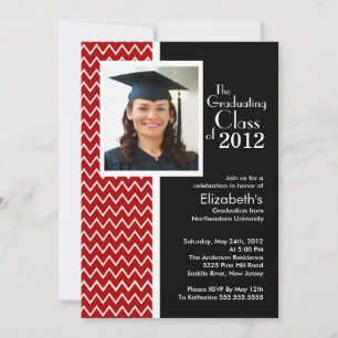 Red Chevron Photo Graduation Party Invitation