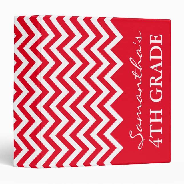 Red chevron school binder for 4th grade teacher (Front/Spine)