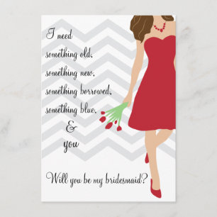 Red Chevron Will You Be My Bridesmaid Invitation