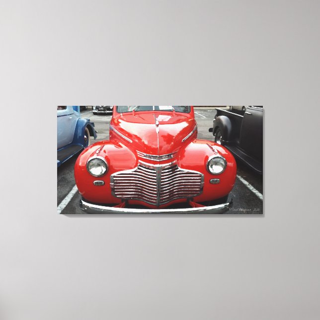 Red Chevy 1941 Coupe Triptych Canvas Print (Front)