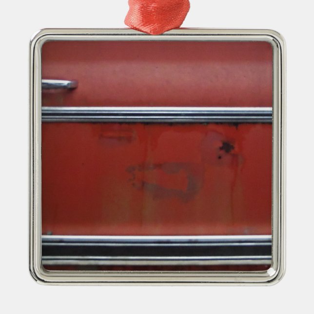 Red Chevy silver trim Metal Ornament (Front)