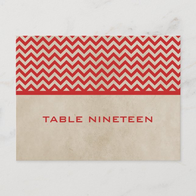 Red Chic Chevron Table Number Postcard (Front)