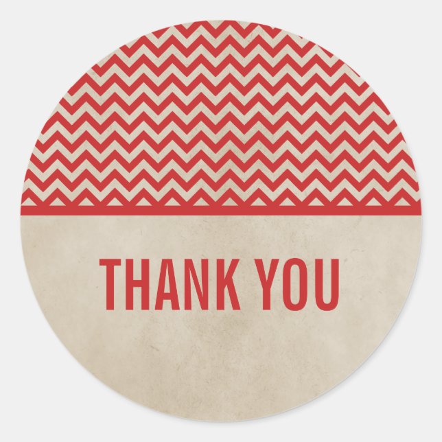 Red Chic Chevron Thank You Stickers (Front)