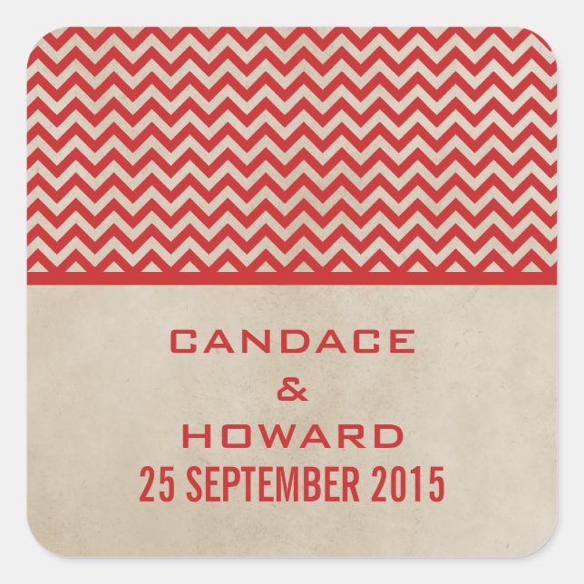 Red Chic Chevron Wedding Stickers (Front)