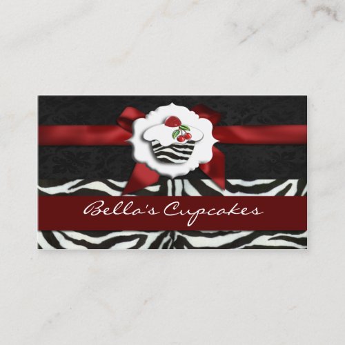 red chic cupcake business Cards