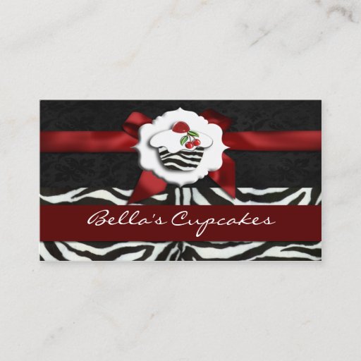 Customizable red chic cupcake business Cards