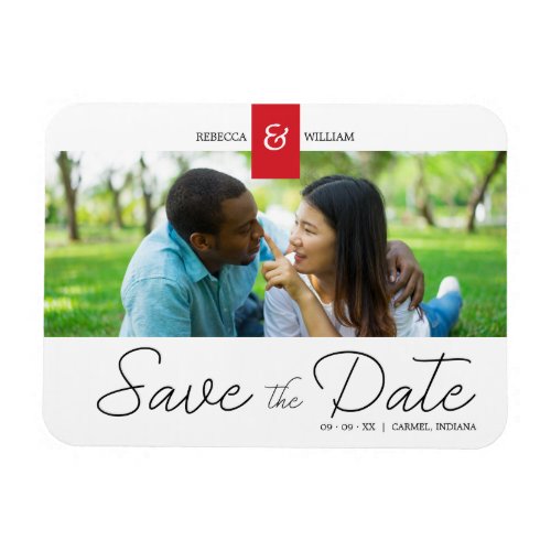 Red Chic Custom Photo Instant Engaged Couple Magnet