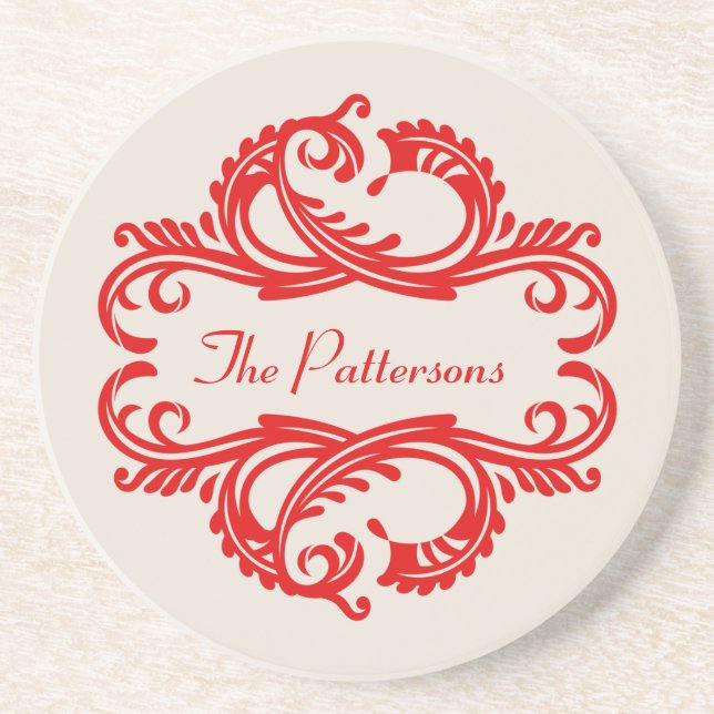 Red Chic Damask Coaster (Front)