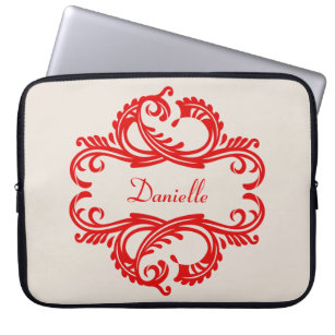 Red Chic Damask Laptop Sleeve