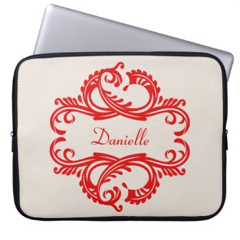Red Chic Damask Laptop Sleeve by Superstarbing at Zazzle