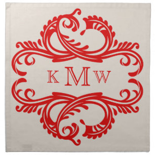 Red Chic Damask Monogram Napkins