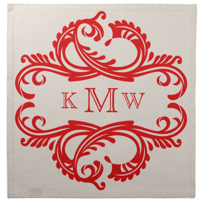 Red Chic Damask Monogram Napkins (Front)