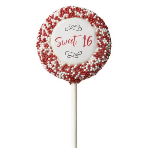 Red Chic Doodle Modern Script Sweet 16 Chocolate Covered Oreo Pop