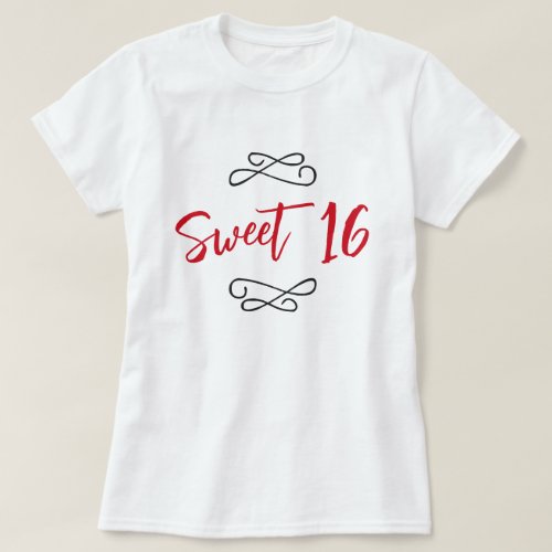 Red Chic Doodle Modern Script Sweet 16 T_Shirt