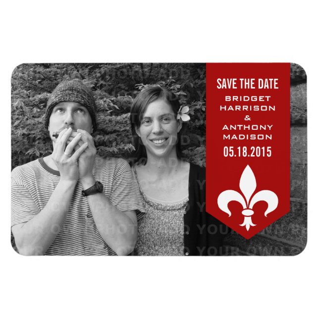 Red Chic Flourish Banner Save the Date Magnet (Horizontal)