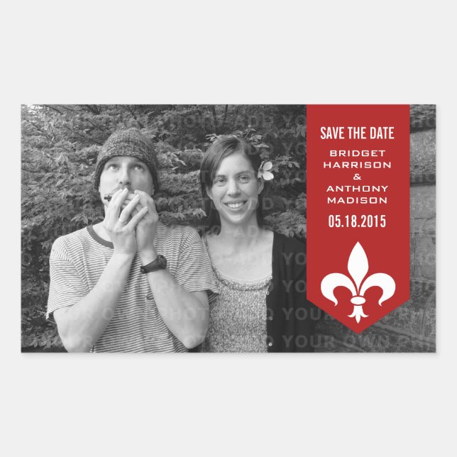 Red Chic Flourish Banner Save the Date Stickers (Front)
